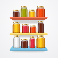 Jam Glasses on Shelf. Vector