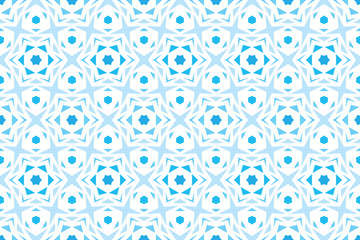 Blue snowflake seamless pattern, star cyan icon backdrop, hexagon shape background, geometric design