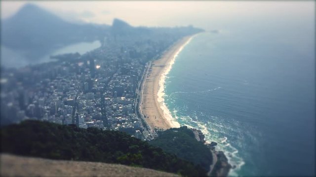 Scenic view of Ipanema Beach and Lagoa as viewed from the top of Dois Irmaos (Two Brothers) Mountain in Rio de Janeiro, Brazil