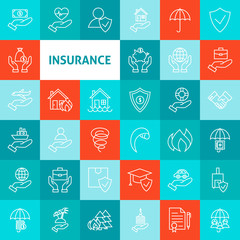 Vector Line Art Insurance Icons Set