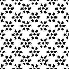 Simple black and white grunge hand drawn flowers seamless pattern, vector
