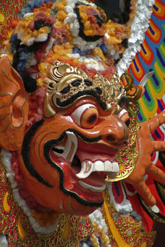 Balinese Cremation Mask. These colorful Hindu masks are hand made and play an important role in the traditional Balinese cremation ceremony.
