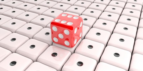Red dice on white dice background. 3d illustration