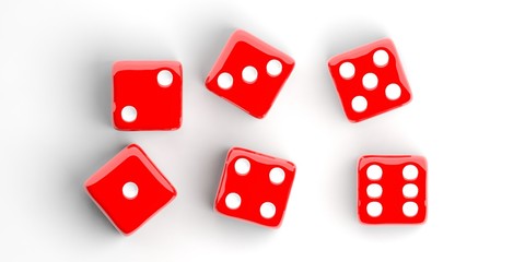 Six dice on white background. 3d illustration
