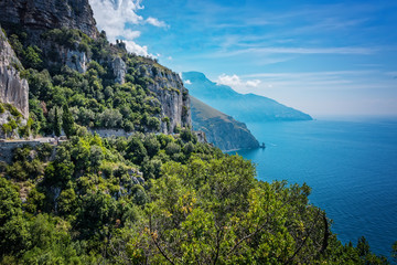 Fototapeta na wymiar The Amalfi Coastline and Mediterranean Sea in Italy