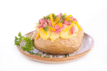 baked potato with cheese and bacon