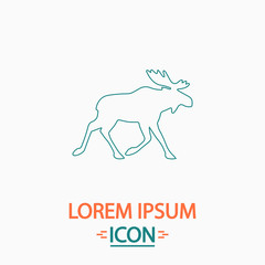 Moose Flat thin line icon on white background. Vector pictogram