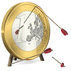 Misserfolg - Pfeile treffen nicht die Euro-Münze