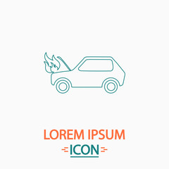 Car fire Flat thin line icon on white background. Vector pictogram