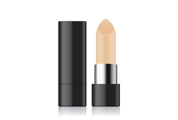 Obraz premium Nude lipstick and black case closed and opened isolated on white background
