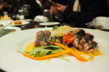 Close-Up Shot of a Plate of Traditional Japanese Sashimi