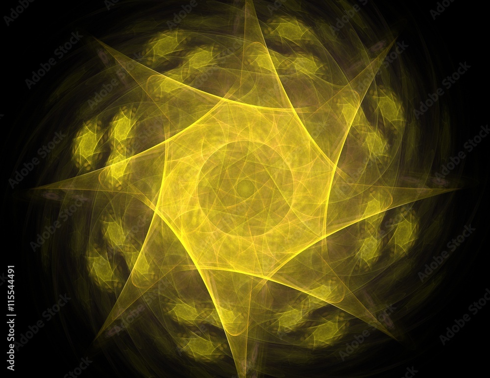 Poster particles of abstract fractal forms on the subject of nuclear physics science and graphic design. ge
