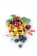Homemade waffles  and berries