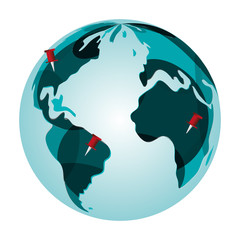 flat design earth globe with pins icon vector illustration
