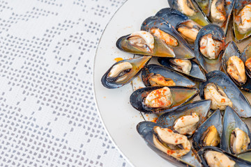 Dish of steamed mussels