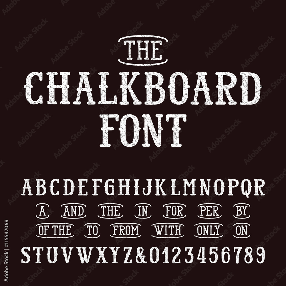Fototapete chalk board hand drawn font and catchwords. vector alphabet - type letters and numbers.