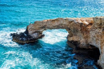 Natural stone arch (so called Love Bridge) in Agia Napa, Cyprus