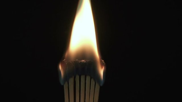 Burning match in the dark. Slow Motion