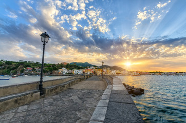 Evening cityscape of Ischia, Italy - obrazy, fototapety, plakaty