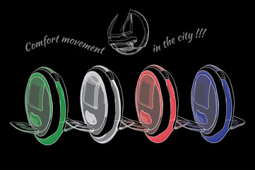 Hand Drawn Set of  isolate Balancing one wheel, electric  scoote © mnimpres