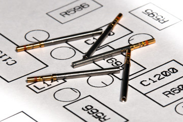 electronic and avionics female connector pins on electronic layout