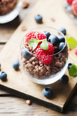 Breakfast with puffed rice and berry