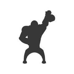Bodybuilding concept represented by weight lifting and cartoon man icon. Isolated and flat illustration 