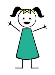 flat design happy girl with pigtails icon vector illustration stick figure