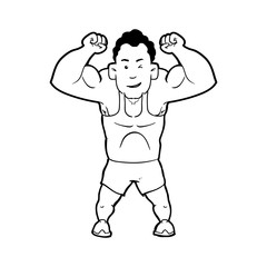 Bodybuilding concept represented by weight lifting and cartoon man icon. Isolated and flat illustration 