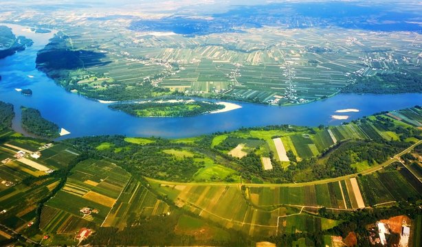 Vistula River in Poland from the air.