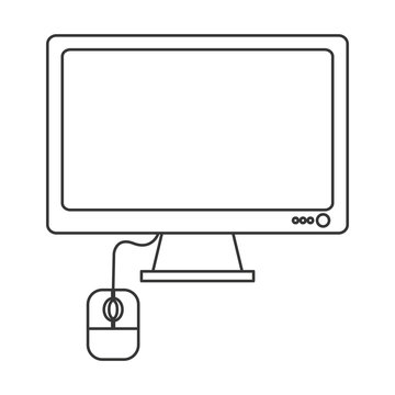 simple flat design computer monitor and mouse icon vector illustration