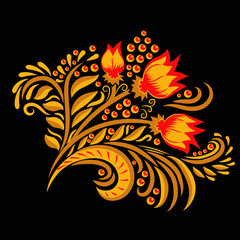 Khokhloma decorated hand-drawn ornament