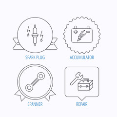 Fototapeta premium Accumulator, spanner tool and car service icons.