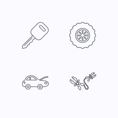 Car key, wheel and repair service icons.