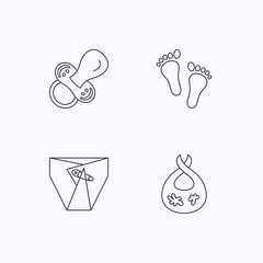 Pacifier, diapers and footprint icons.