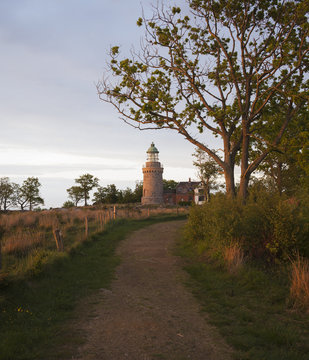 Denmark, Bornholm, Allinge, Hammeren Lighthouse at evening