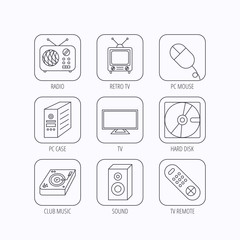 Sound, club music and retro radio icons.