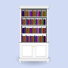 Antique classical bookcase 3d for interior isolated. Vector illustration on a white background.