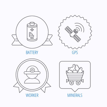 Worker, minerals and GPS satellite icons.