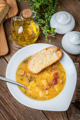 Pea soup with bacon and sausage.