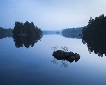 Sweden, Blekinge, Dusk over Lake Halen