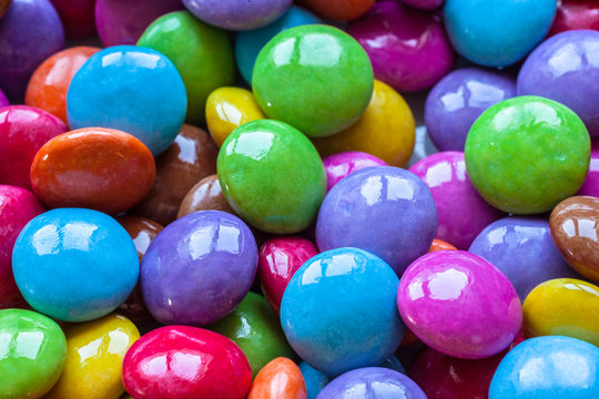 Close up view of colorful chocolate beans
