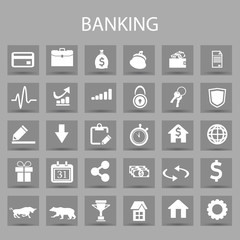 Vector flat icons set and graphic design elements. Illustration with banking, finance outline symbols.