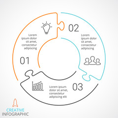 Vector circle arrows puzzle infographic, cycle diagram, linear graph, presentation chart. Business concept with 3 options, parts, steps, processes.