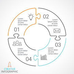 Vector circle arrows puzzle infographic, cycle diagram, linear graph, presentation chart. Business concept with 4 options, parts, steps, processes.
