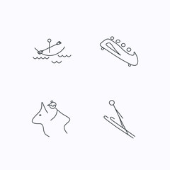 Boating, horseback riding and bobsled icons.