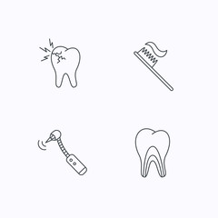 Toothache, drilling tool and toothbrush icons.