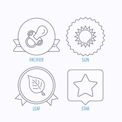 Leaf, star and sun icons.