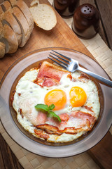 Fried eggs with bacon.