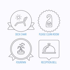 Reception bell, fountain and beach deck chair icons.
